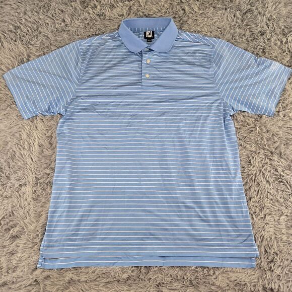 FJ Footjoy The Meadows Men Large Blue Striped Embroidered Short Sleeve Golf Polo - Picture 2 of 9
